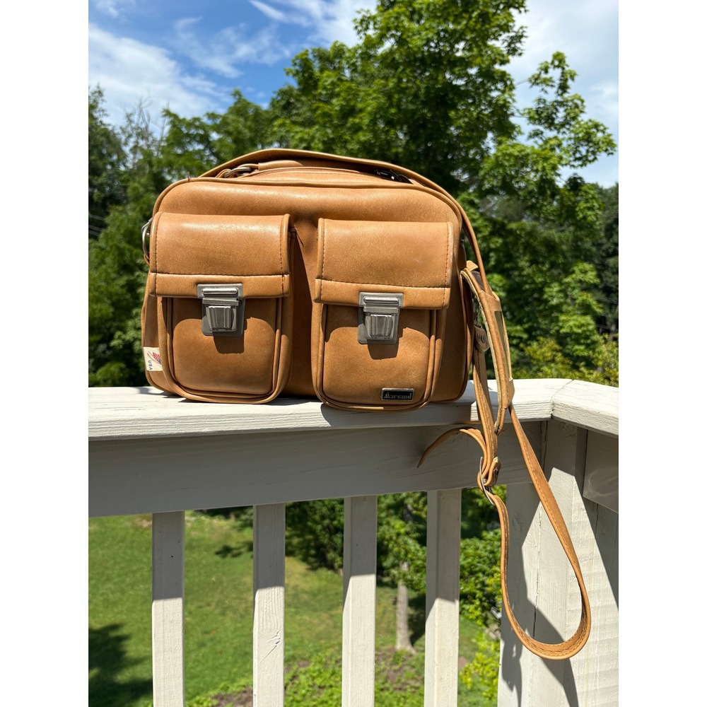 Vintage Marsand Camera Messenger Bag Tan Brown Faux Leather Utility Photography
